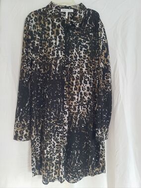 BCBGeneration Leopard Print Long Sleeve Shirt Dress
